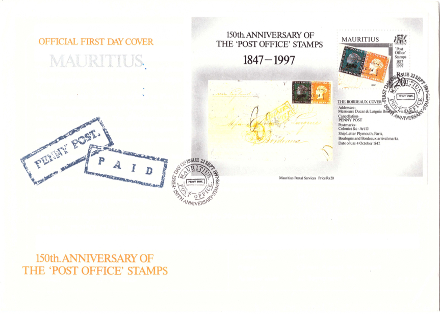 1997 22 Sep - 150 anniv post office stamps sheet cover